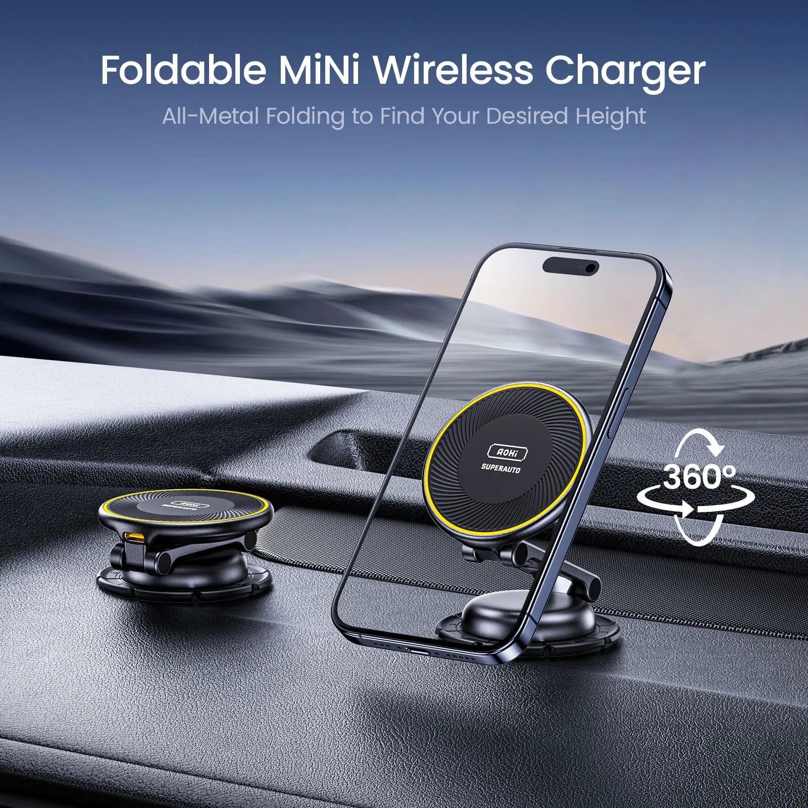 AOHI SUPERAUTO Foldable 360° Magnetic Wireless Car Charger AOHi
