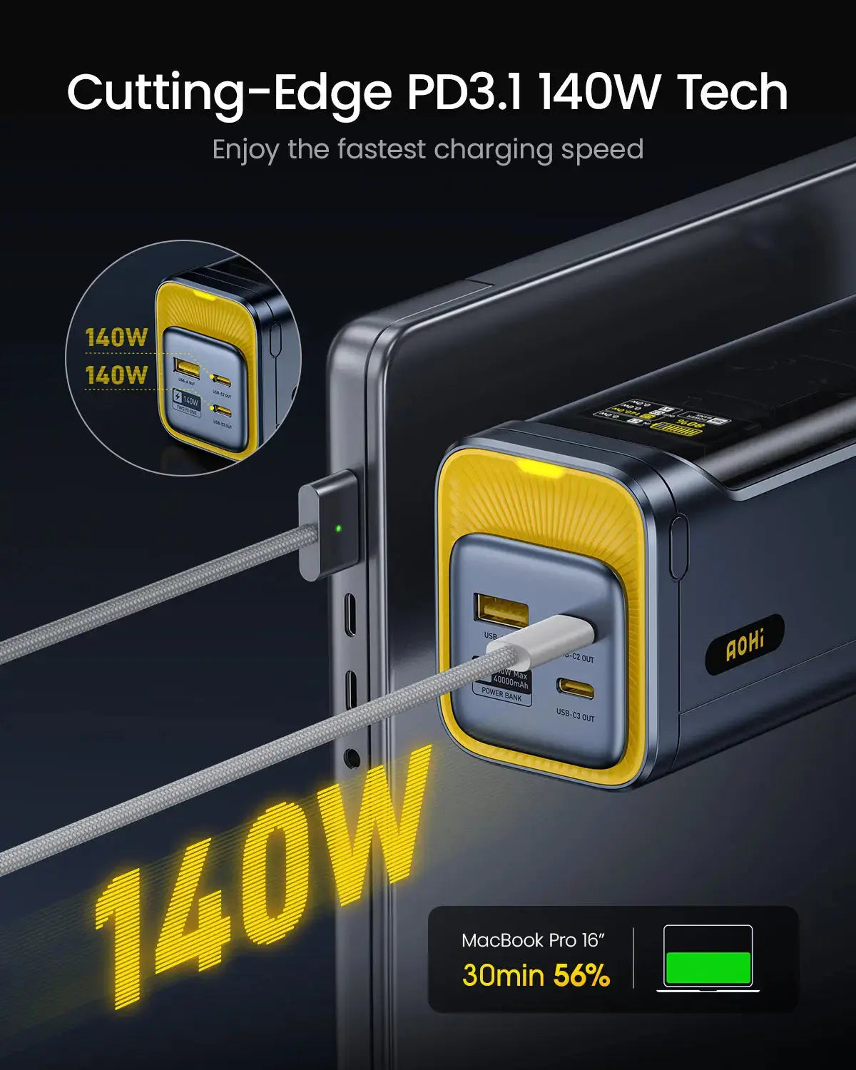 AOHI Starship 2-in-1 40000mAh PD3.1 140W Power Bank & Power Station - AOHi