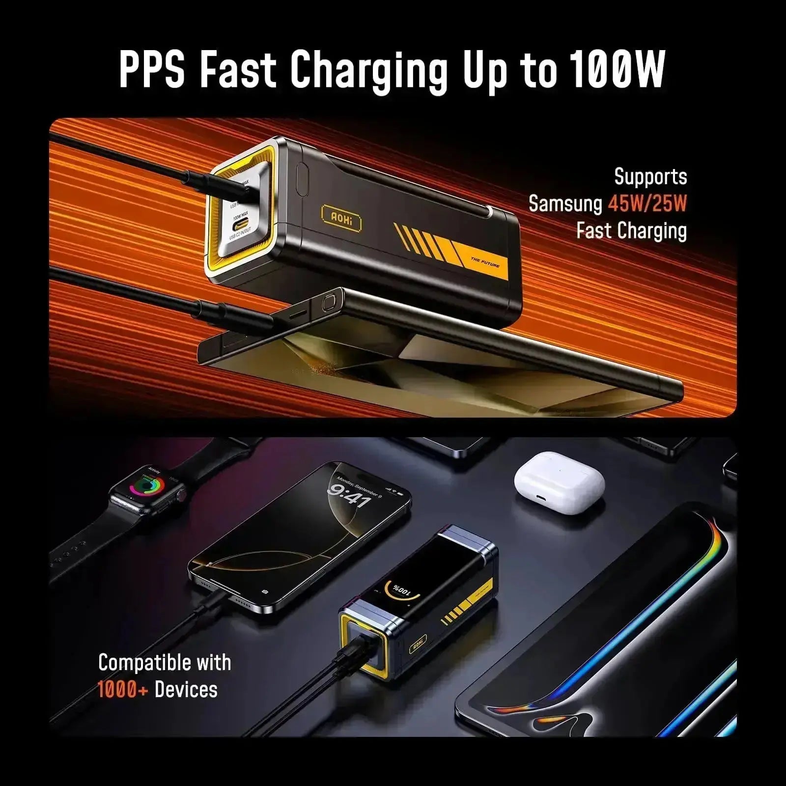 The FUTURE STARSHIP PRO PD 3.1 210W 10000mAh Power Bank with 140W USB-C to USB-C Cable AOHI