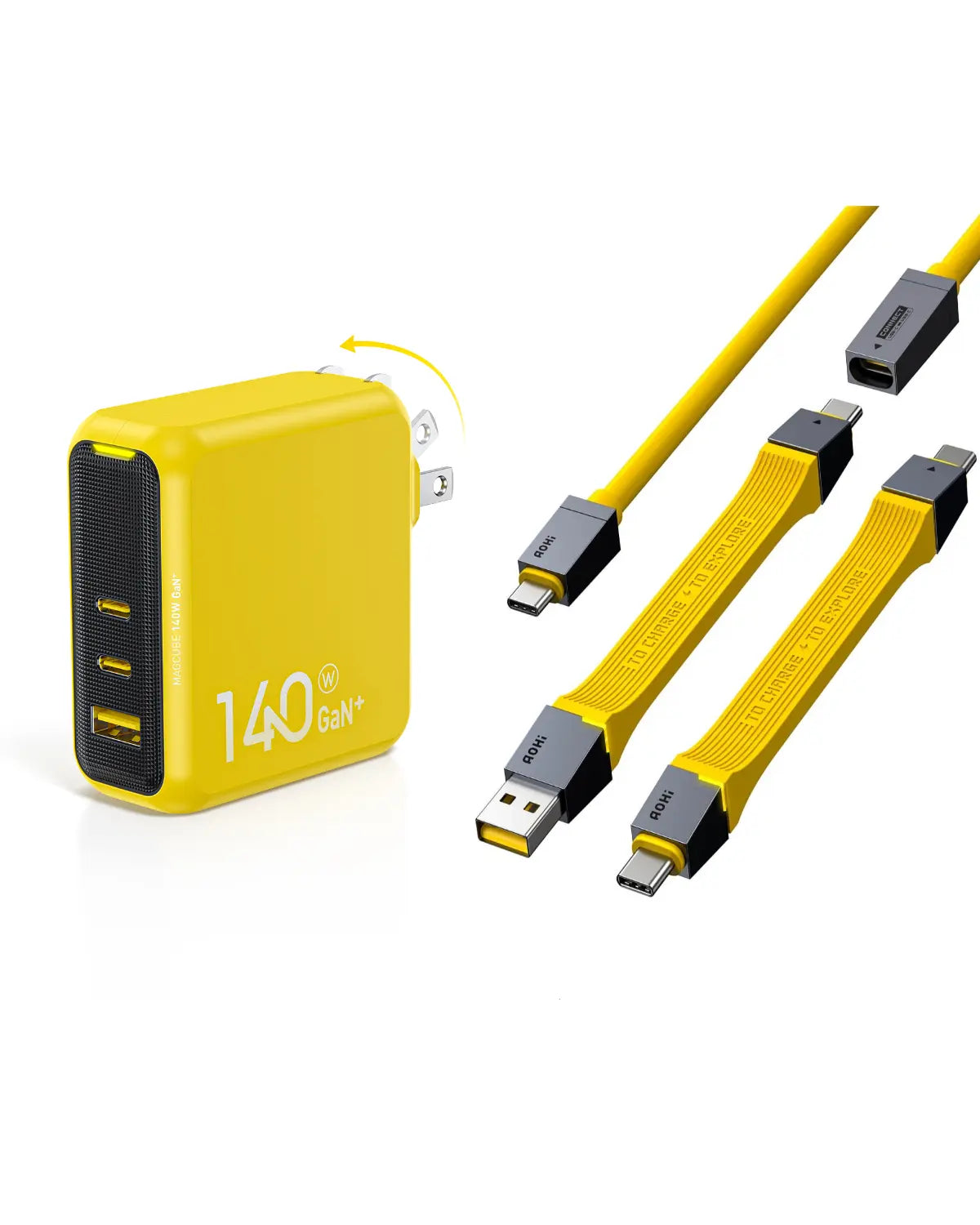 AOHI Magcube 140W GaN+ Fast Charger with  USB4 PD 3.1 Racing Cable Set (40Gbps/ 240W/ 8K) - AOHi