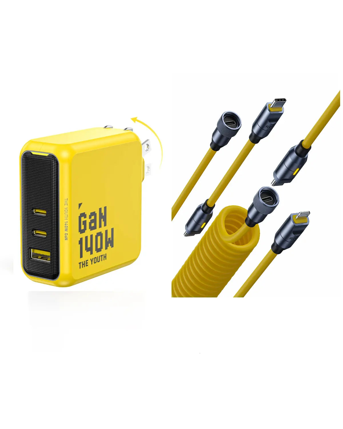 AOHI The Youth 140W PD3.1 GaN 3-Port Fast Charger with 240W Future Power Cable Set (Rubber) - AOHi
