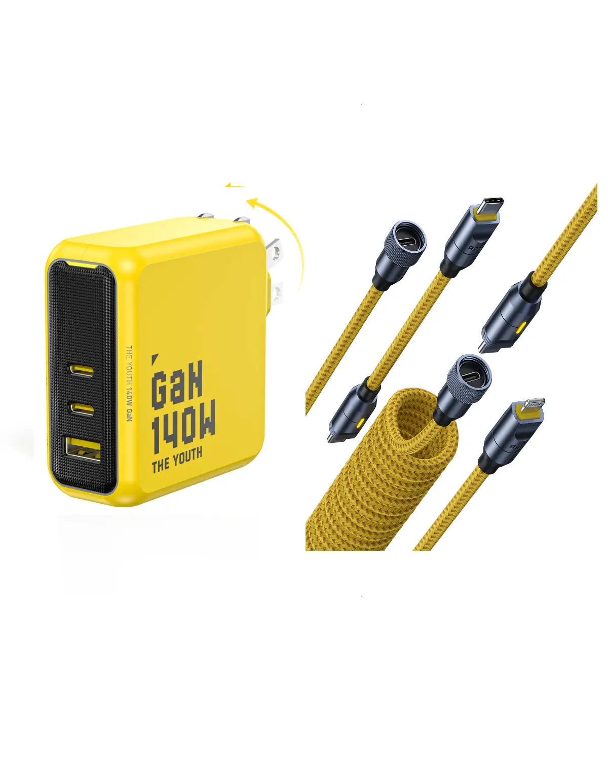 AOHI The Youth 140W PD3.1 GaN 3-Port Fast Charger with 240W Future Power Cable Set (Nylon) - AOHi