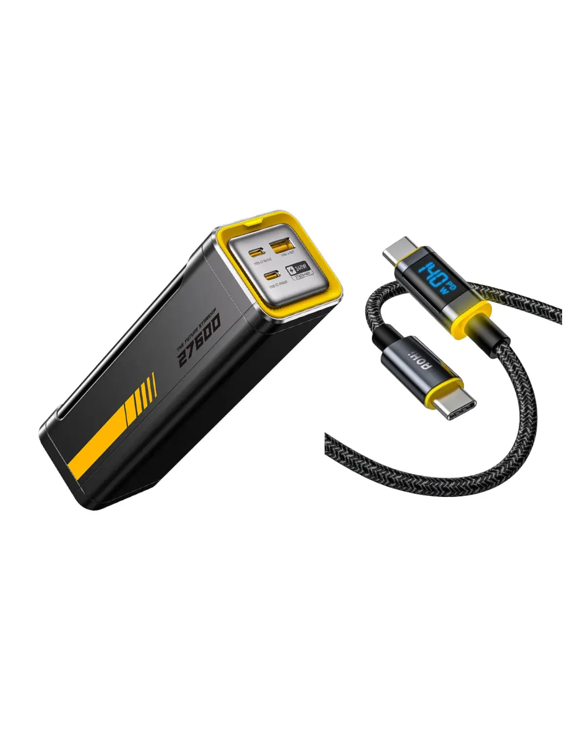 AOHI The Future Starship 240W 27,600mAh LED Display Power Bank with 140W USB C to USB C LED Cable 4FT AOHI