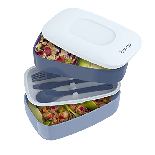 Bentgo Classic - All-in-One Stackable Bento Lunch Box Container - Modern Bento-Style Design Includes 2 Stackable Containers, Built-in Plastic Utensil Set, and Nylon Sealing Strap (Slate)