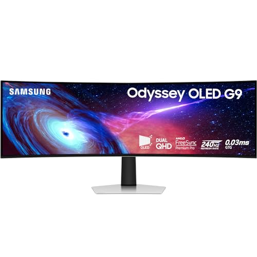 SAMSUNG 49" Odyssey G93SC Series OLED Curved Gaming Monitor, 240Hz, 0.03ms, Dual QHD, DisplayHDR True Black 400, FreeSync Premium Pro, Height Adjustable Stand, LS49CG932SNXZA, 2023