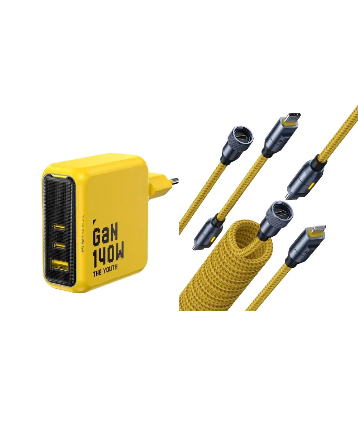AOHI 240W 5 in 1 Nylon Creative Power Cable Set & Magcube  140W Pro GaN+ Fast Charger AOHi