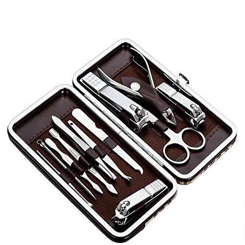 Tseoa Manicure, Pedicure Kit, Nail Clippers, Professional Grooming Kit, Nail Tools with Luxurious Travel Case, Set of 12 … (nail clippers 12pcs)