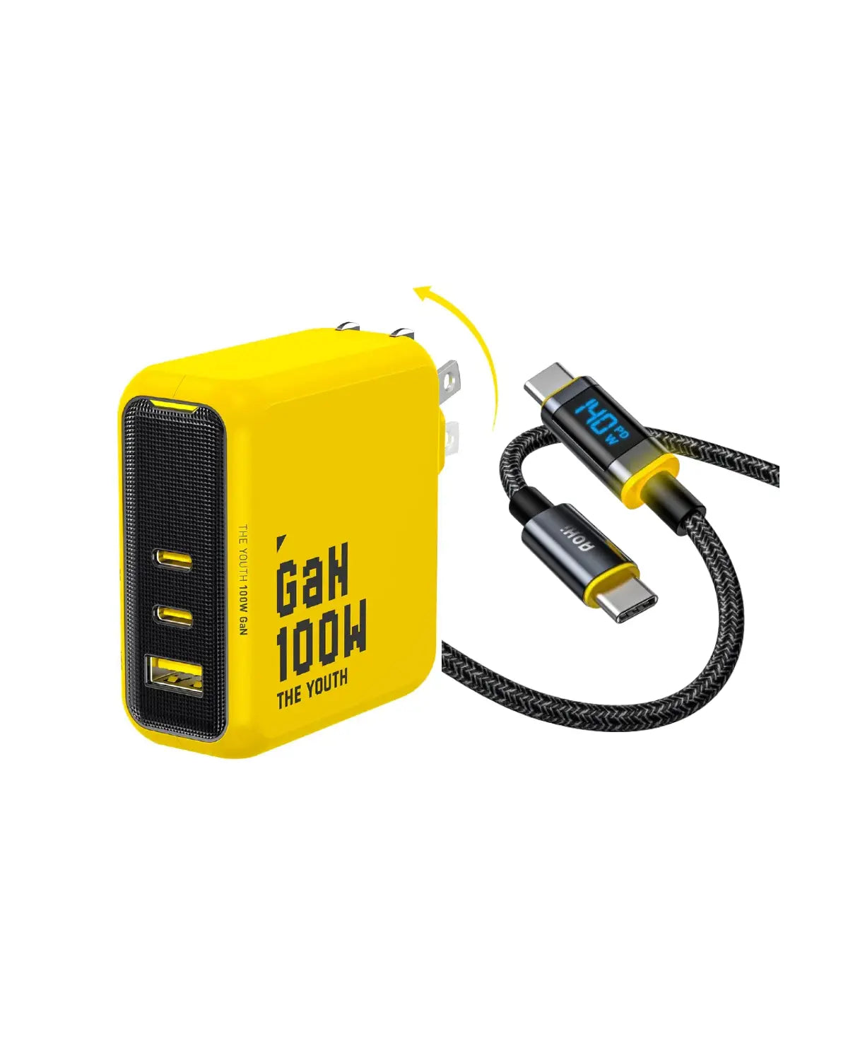 AOHI Magcube The Youth PD 100W GaN 3-Port Fast Charger with 140W USB C to USB C LED Cable 4FT AOHi